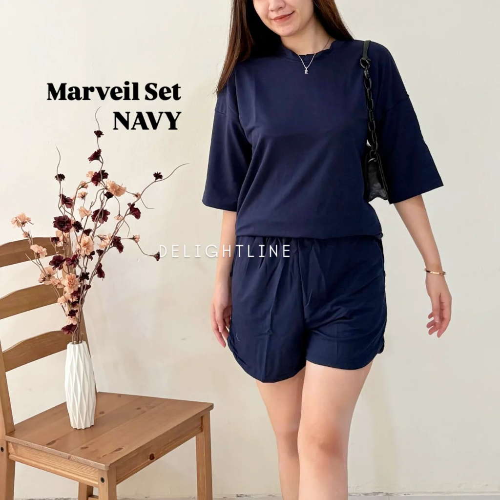 DELIGHTLINE -MARVEIL SET BABYTERRY - SETELAN WANITA POLOS HITAM/NAVY