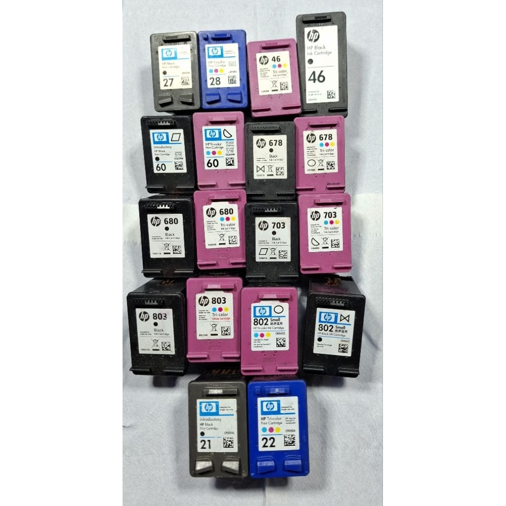 kosongan Cartridge tinta HP  802,803,680,678,682,703,60,46,Dll. ex refilan.