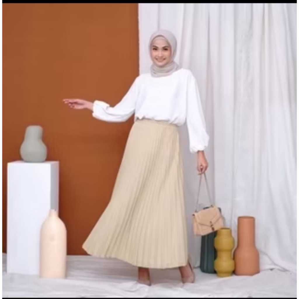 Preloved Rok Plisket Premium Cream Choco Sale || Rok Plisket Murah Premium Hyget Mayung Muslimah