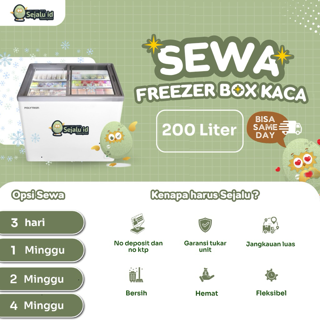 SEWA FREEZER KACA 200 liter Polytron PCF 229