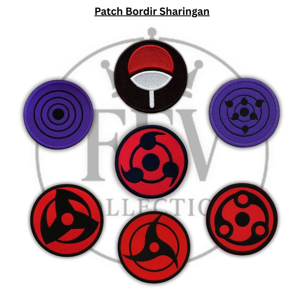 FFV - Patch Bordir Sharingan Uchiha Naruto – Patch Jahit & Tempel Bordiran Anime Keren untuk Jaket, 