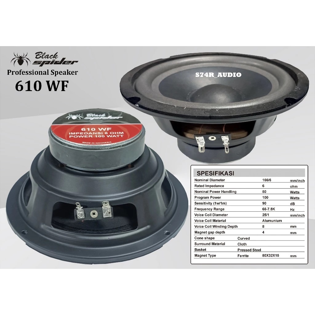 Speaker Komponen Black Spider 610WF Woofer Black Spider 6 Inch 610WF