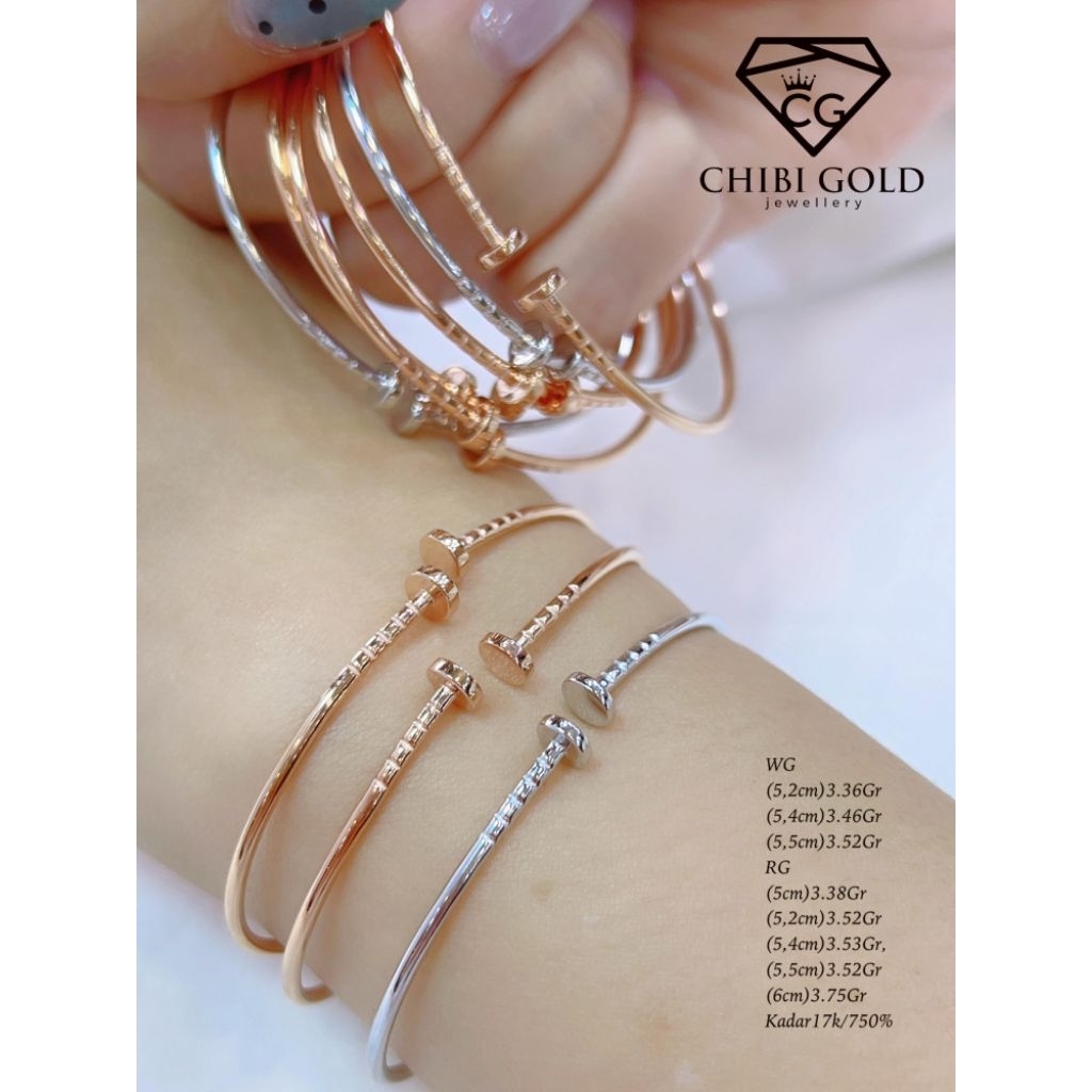 CHIBI LOKASARI - Gelang tangan Bangle Tinju gepeng emas 750 kadar 17k