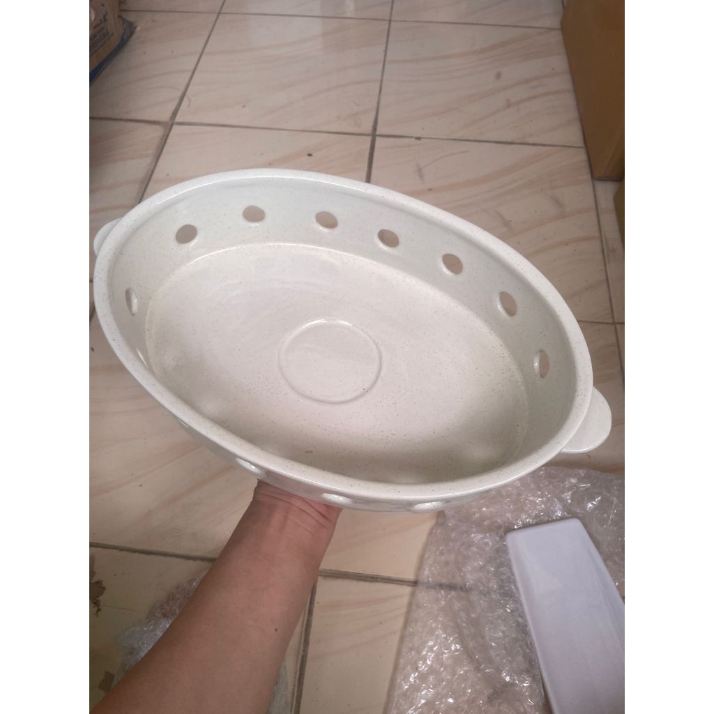 Keranjang Keramik Putih Estetik / Wadah Buah, Sayur & Snack Oval Minimalis Grade B (VinCasa)