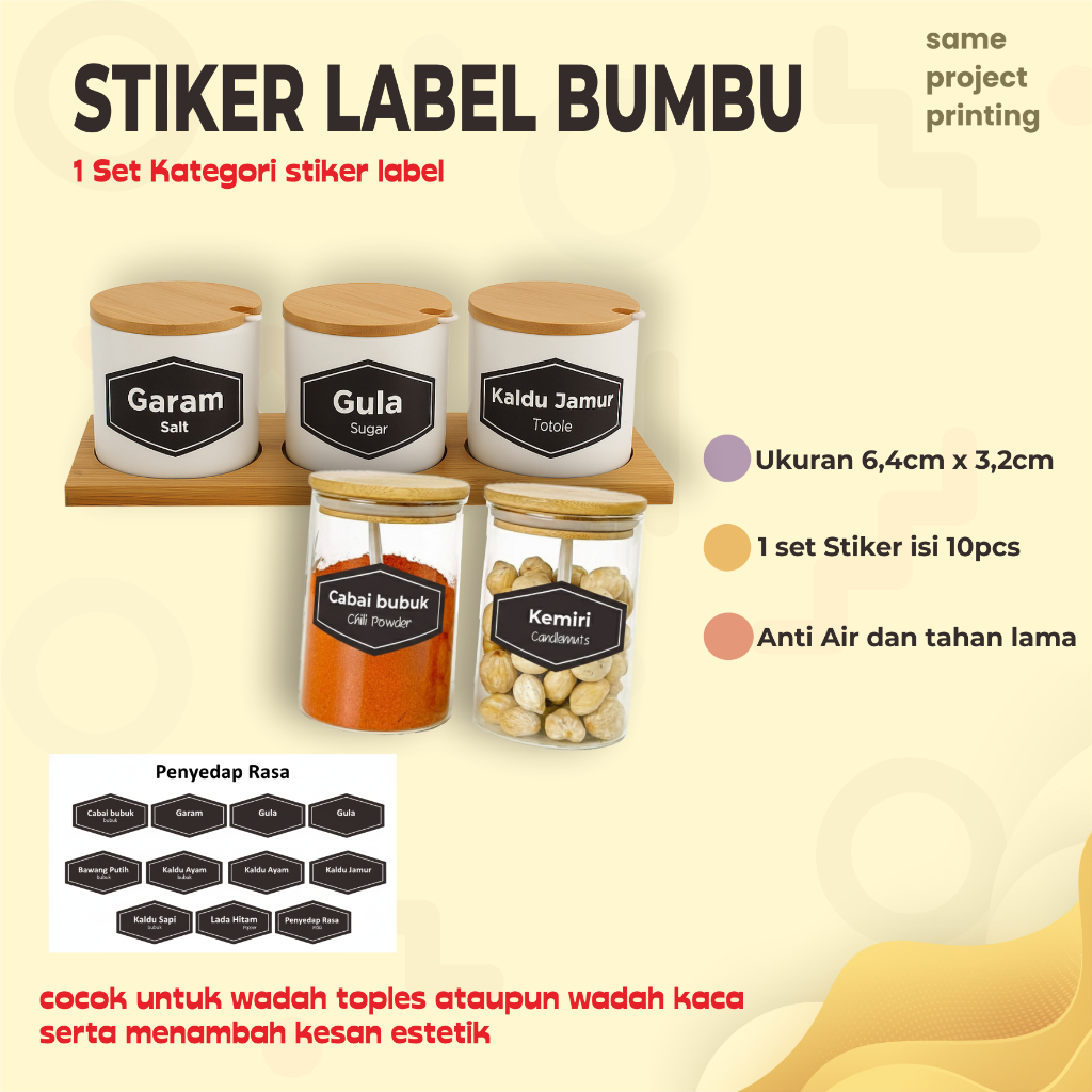Stiker Label Nama Bumbu Dapur – Label Toples Anti Air Desain Simple & Elegan