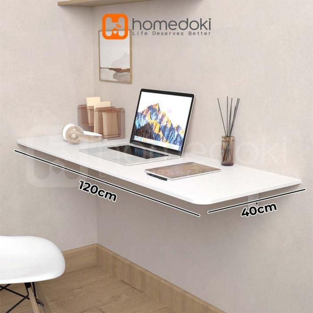 Papan Meja Lipat Dinding 120x30 PUTIH Papan Rak Dinding Gantung Papan Rak Gantung Dinding Papan Amba