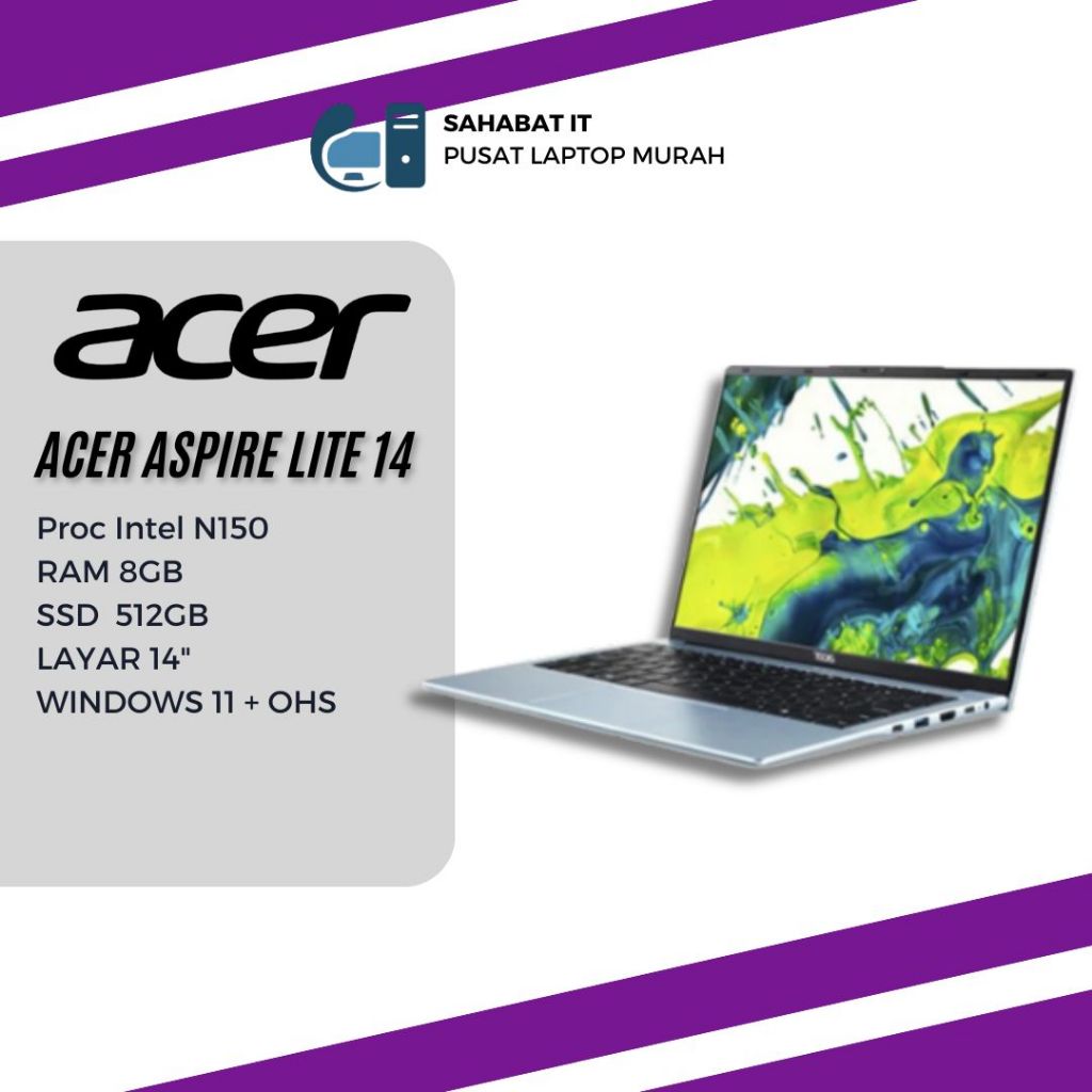 Laptop Acer Aspire Lite 14 Intel N150 8GB RAM 512GB SSD Windows 11 + OHS