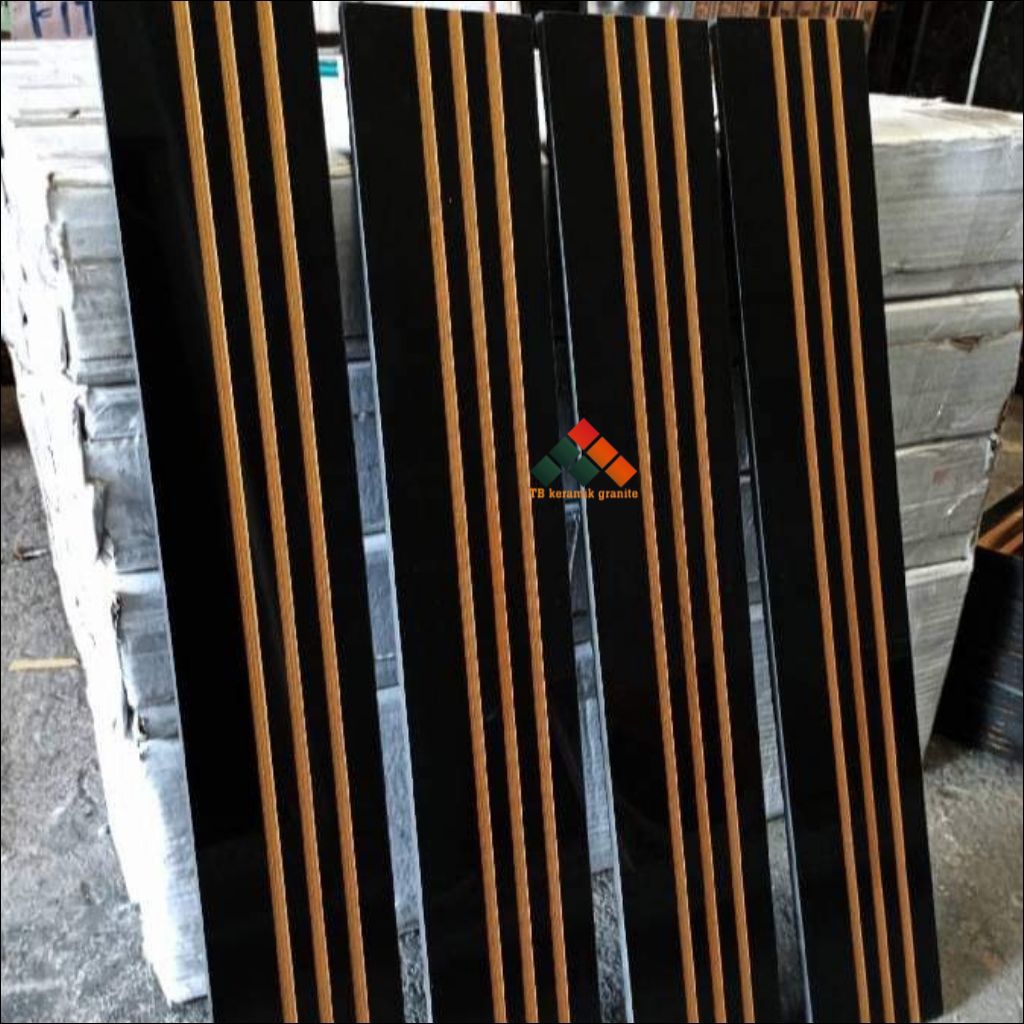 List Plint Granite 10x60 Hitam Gold / Bevel / Glossy