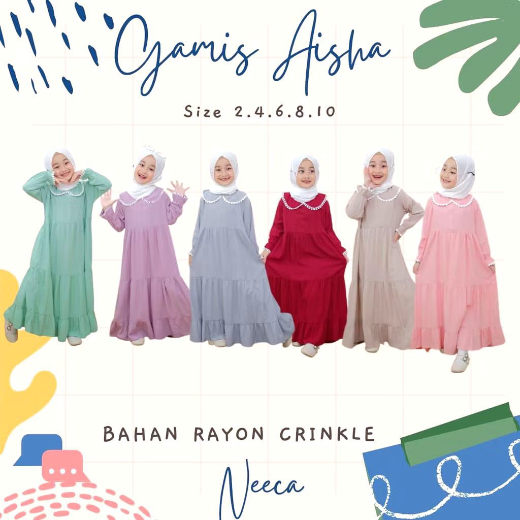 Gamis Aisha by Neeca - Gamis Crinckle - Dress Anak - Dress Crinckle