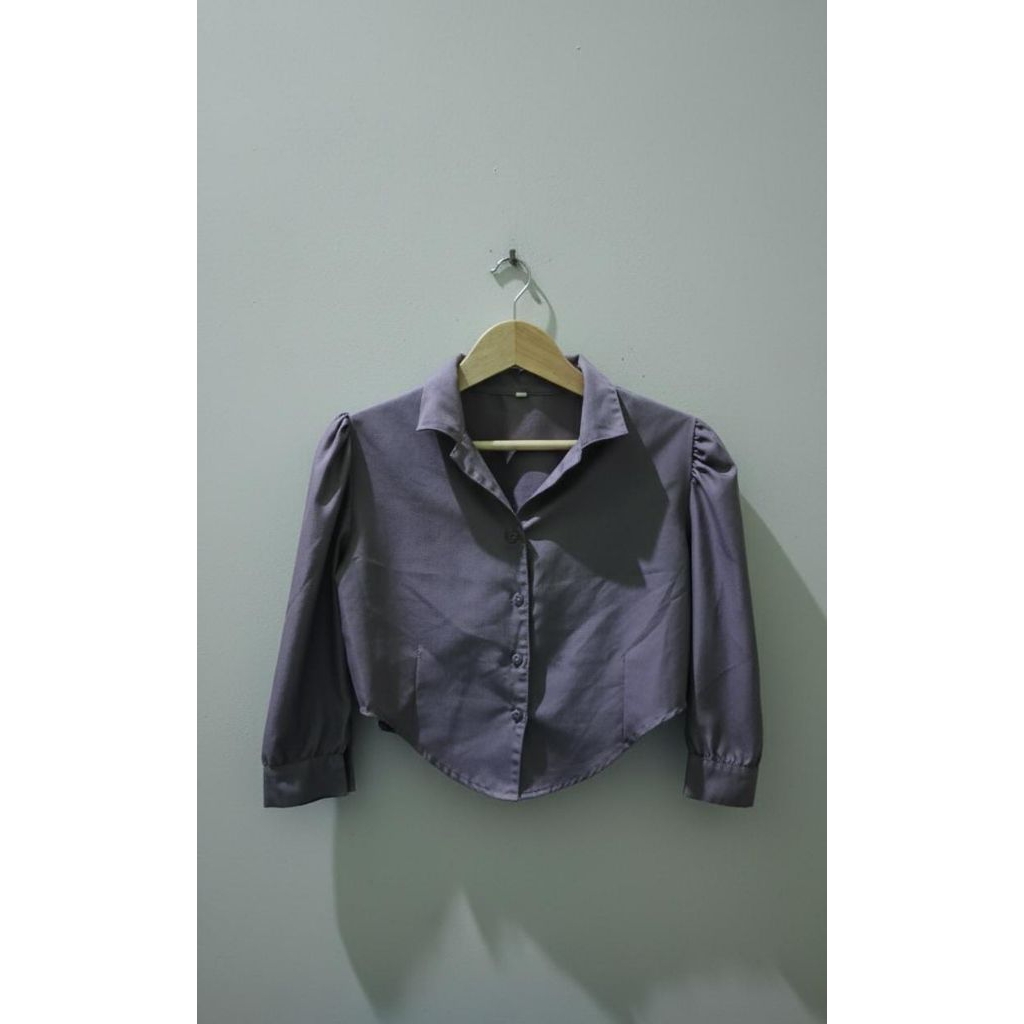 (pl) kemeja crop linen warna ungu