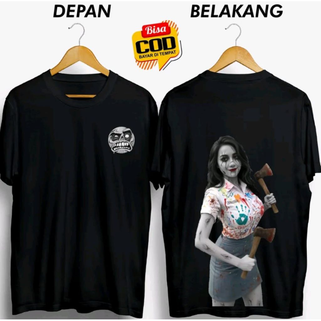 Kaos Distro Hantu Seram Cewek SMA Bawa Perkul Kaos Bahan Katun lembut Nyaman Dipakai