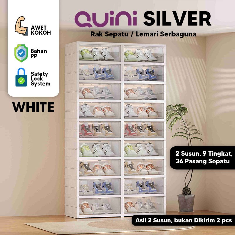 Lemari Sepatu Plastik Quini 2 Baris – Rak Sepatu Lipat Serbaguna Modern, Kuat & Mudah Dirakit