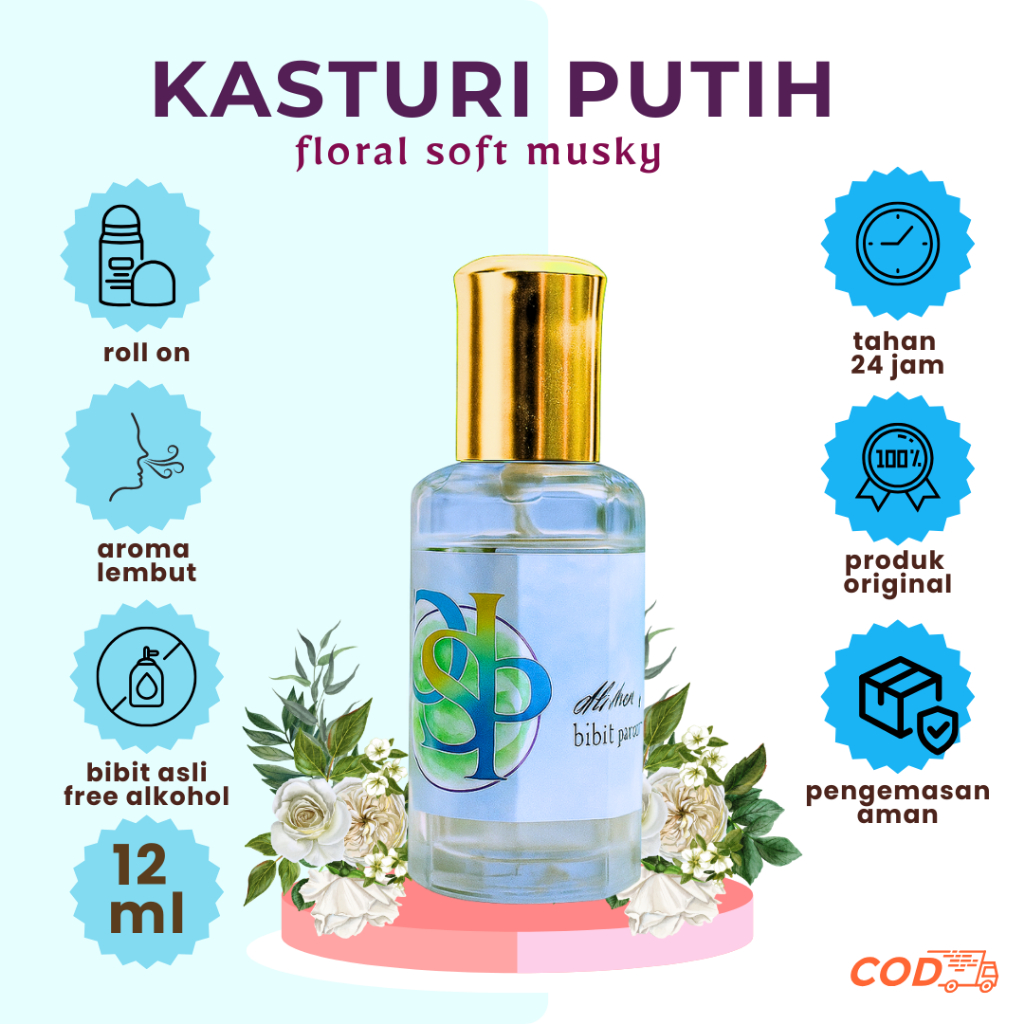 Kasturi Putih Original Roll On 12ml 6ml 3ml 100% / Minyak Kasturi Putih Arab Saudi