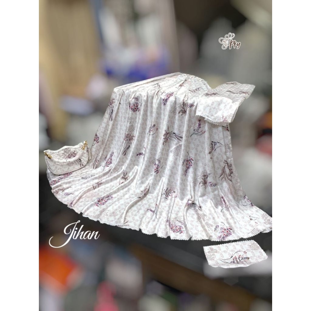 MUKENA JIHAN BAHAN ARMANI SILK RESLETING DAGU MUKENA JUMBO FREE TAS MUKENA CANTIK