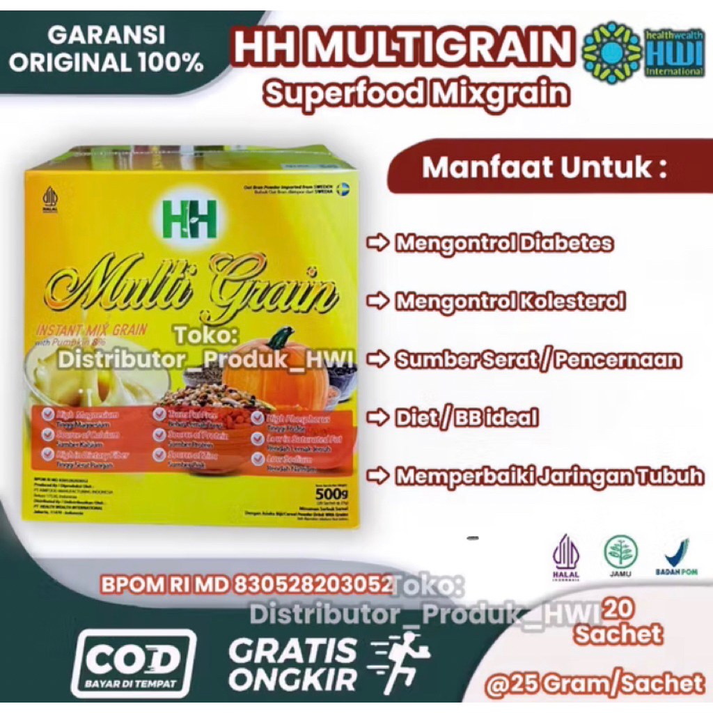 hh multigrain hwi original 100% / hh multigrain hwi / hh multigrain hwi asli isi 20 sachet ready sto