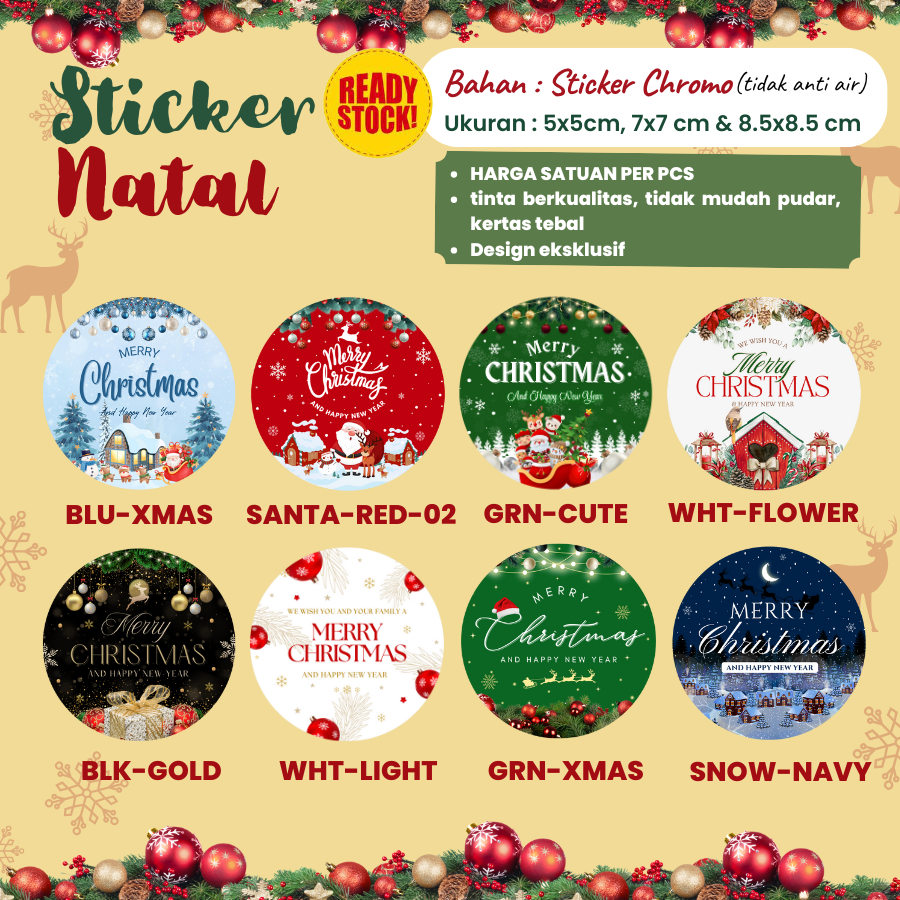 Stiker Toples Natal Label Box Natal Christmas Sticker Bulat Segel Toples Cookies Hampers Merry Chris