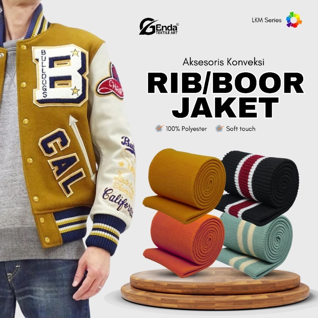 Kain rib bur polyester untuk jaket bomber sweater varsity satuan lembaran premium full color