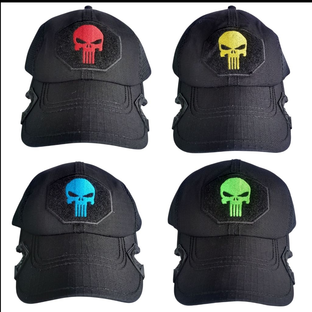 Topi Tactical Coak Hitam Logo Tengkorak Terbaru - Topi Tacical Coak Hitam Punisher - Topi Tactical T