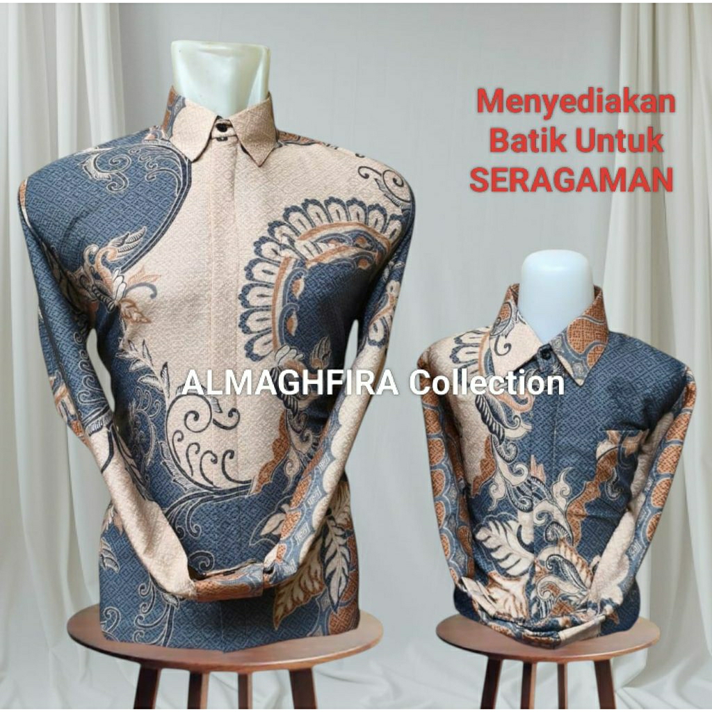 COUPLE Batik Pria Ayah dan Anak Bahan Dobby Premium Salem abu mewah sangat Elegan