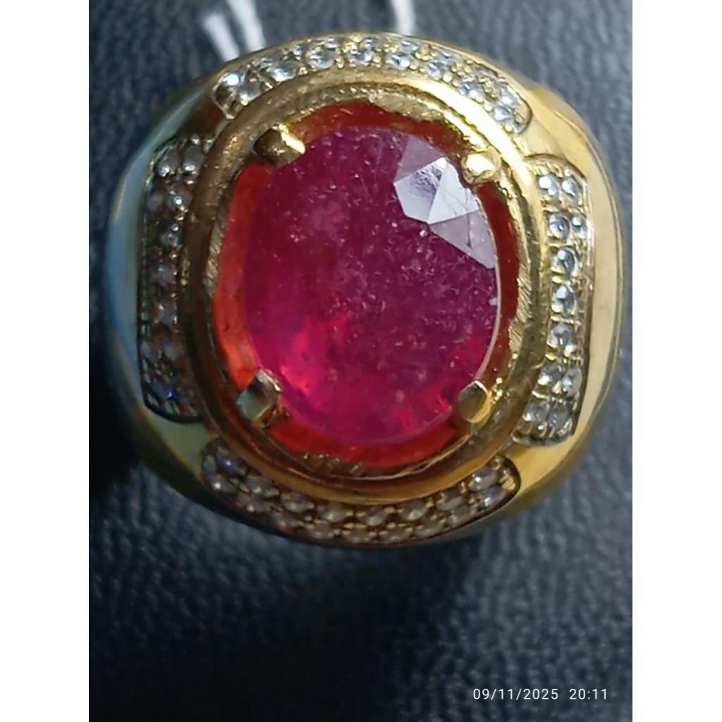 Cincin Mata Batu Natural Ruby Pigeon Blood Kristal Giwang Cutting Oval Mix Cut Big Size Premium Ring