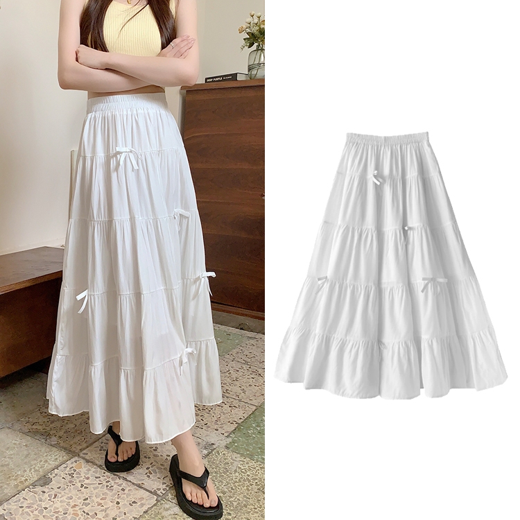 yikoo-Rok panjang korea rok pita renda putih murni rok wanita mixi skirt