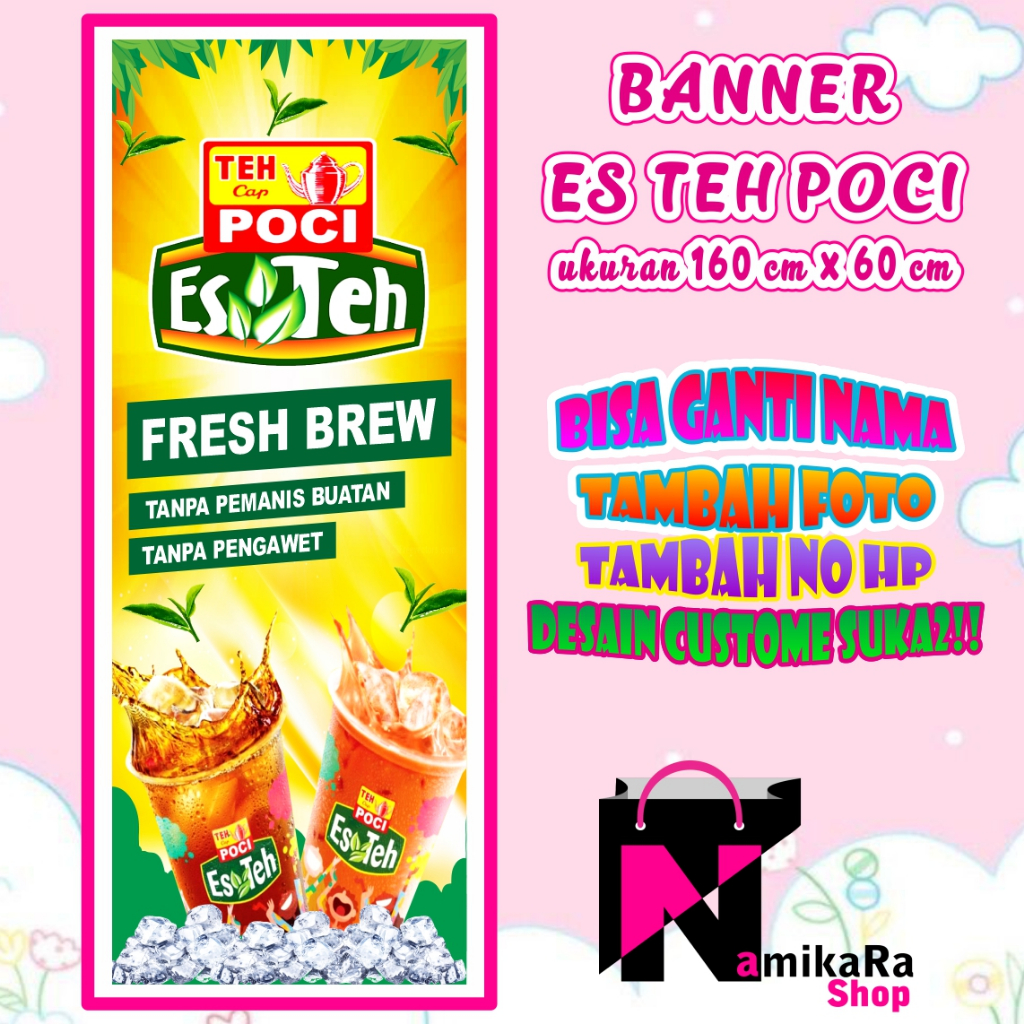 Spanduk Banner Backdrop Es Teh Poci/ Spanduk Es Teh Poci/ Banner Teh Poci Bisa COD