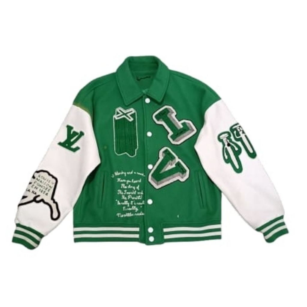 Locker Room LV Varsity Leather Jacket Green & White