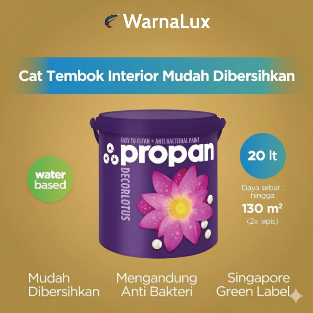 Propan Decorlotus Antibacterial Anti Noda Cat Tembok Interior 20lt (Semua Warna)