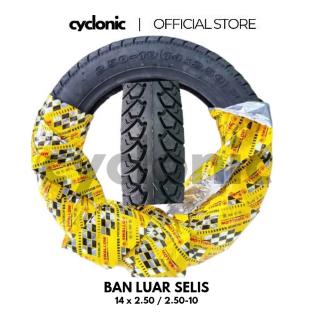 Ban Luar Sepeda Listrik Selis E-BIKE Swallow 14x2.50/2.50-10 Tubelles