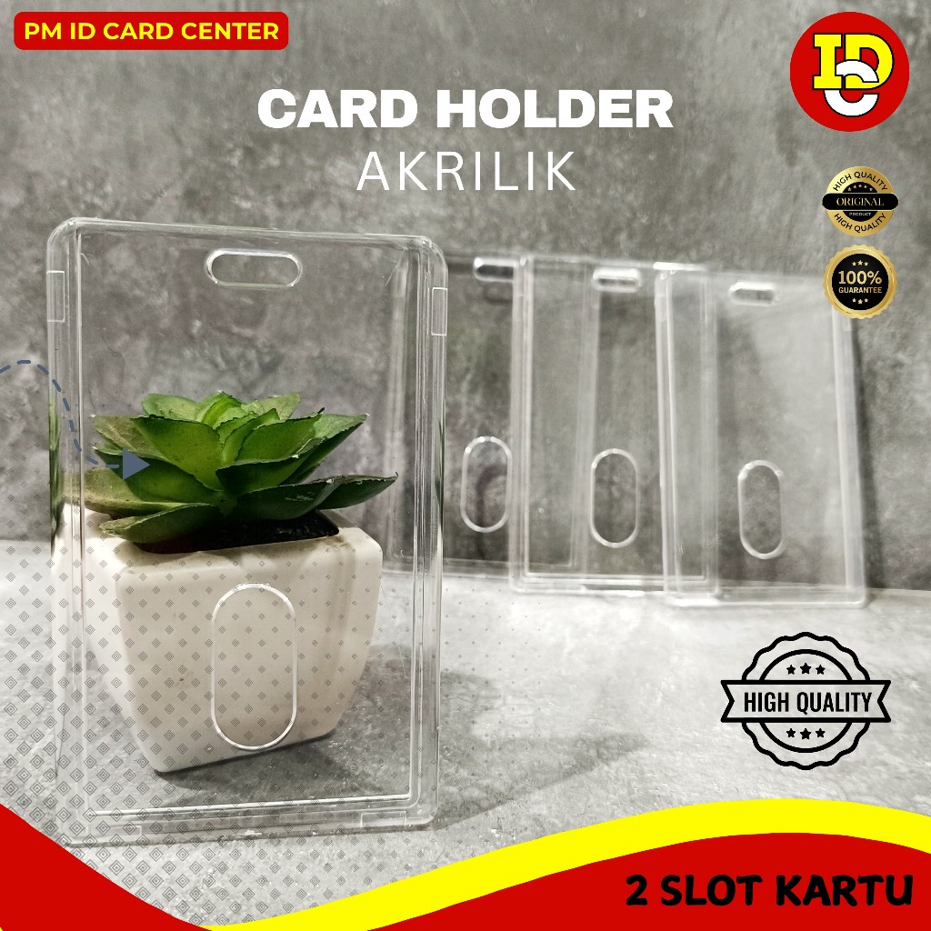Casing Holder ID Card Akrilik 2 Slot Card 2 sisi Transparan bening