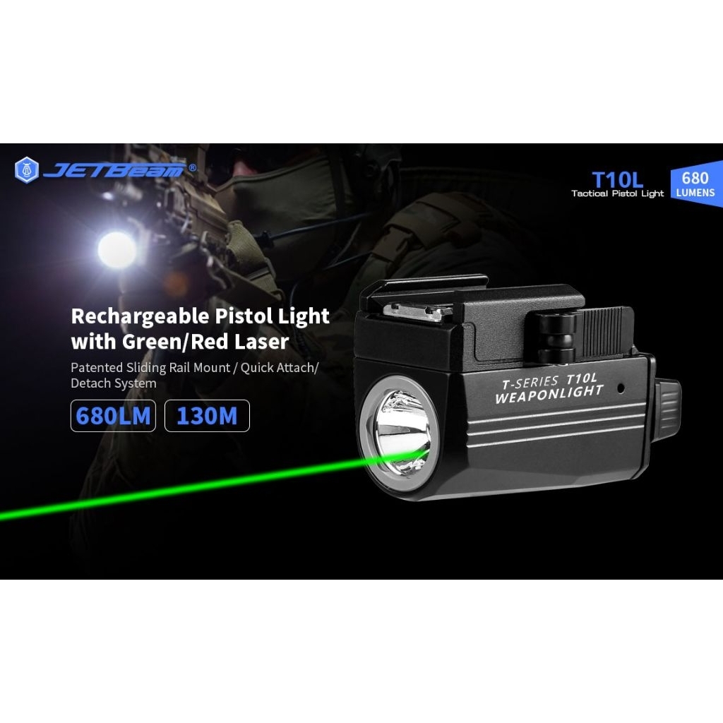 JETBEAM Senter Tactical Combo Senter LED 680 Lumens + Laser Hijau