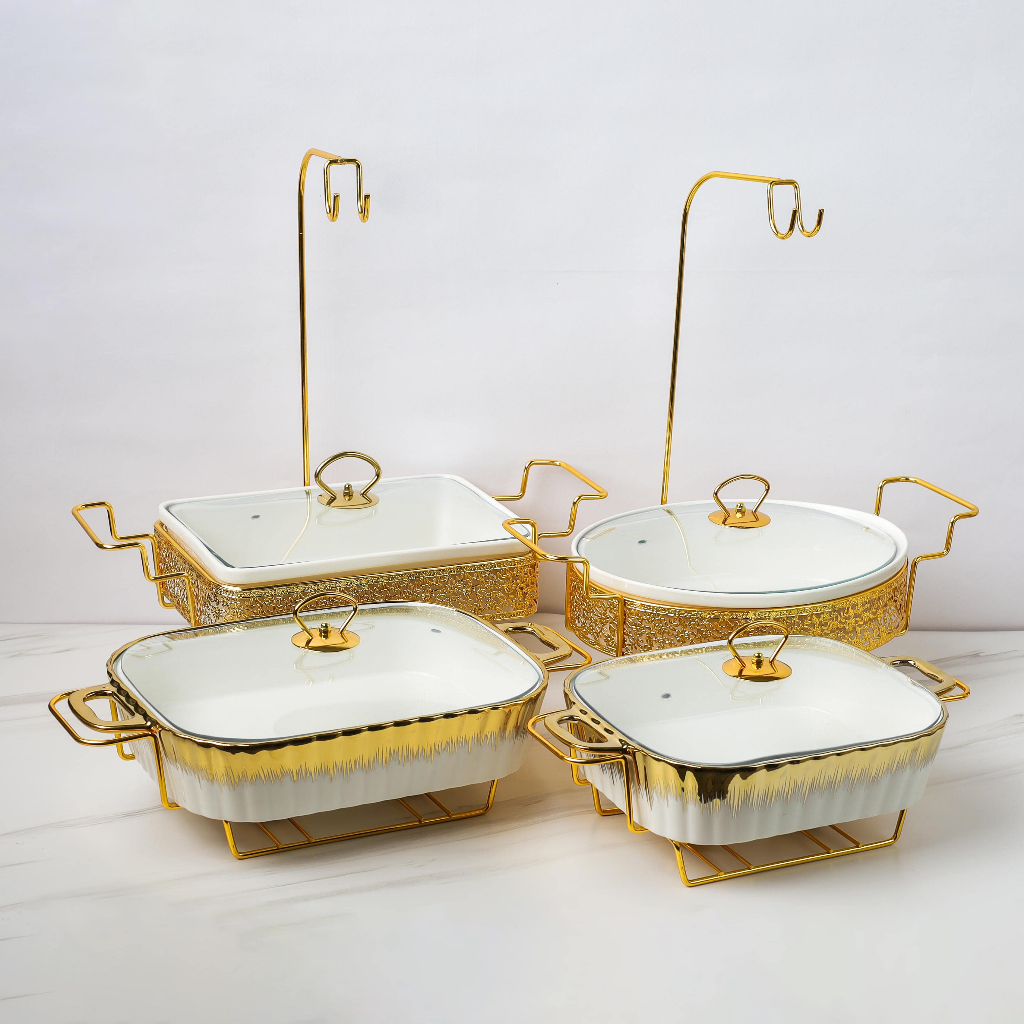 Ideame Canada Serving Plate Wadah Piring Saji Prasmanan Keramik / Wadah Penyajian Berpinggiran Gold 