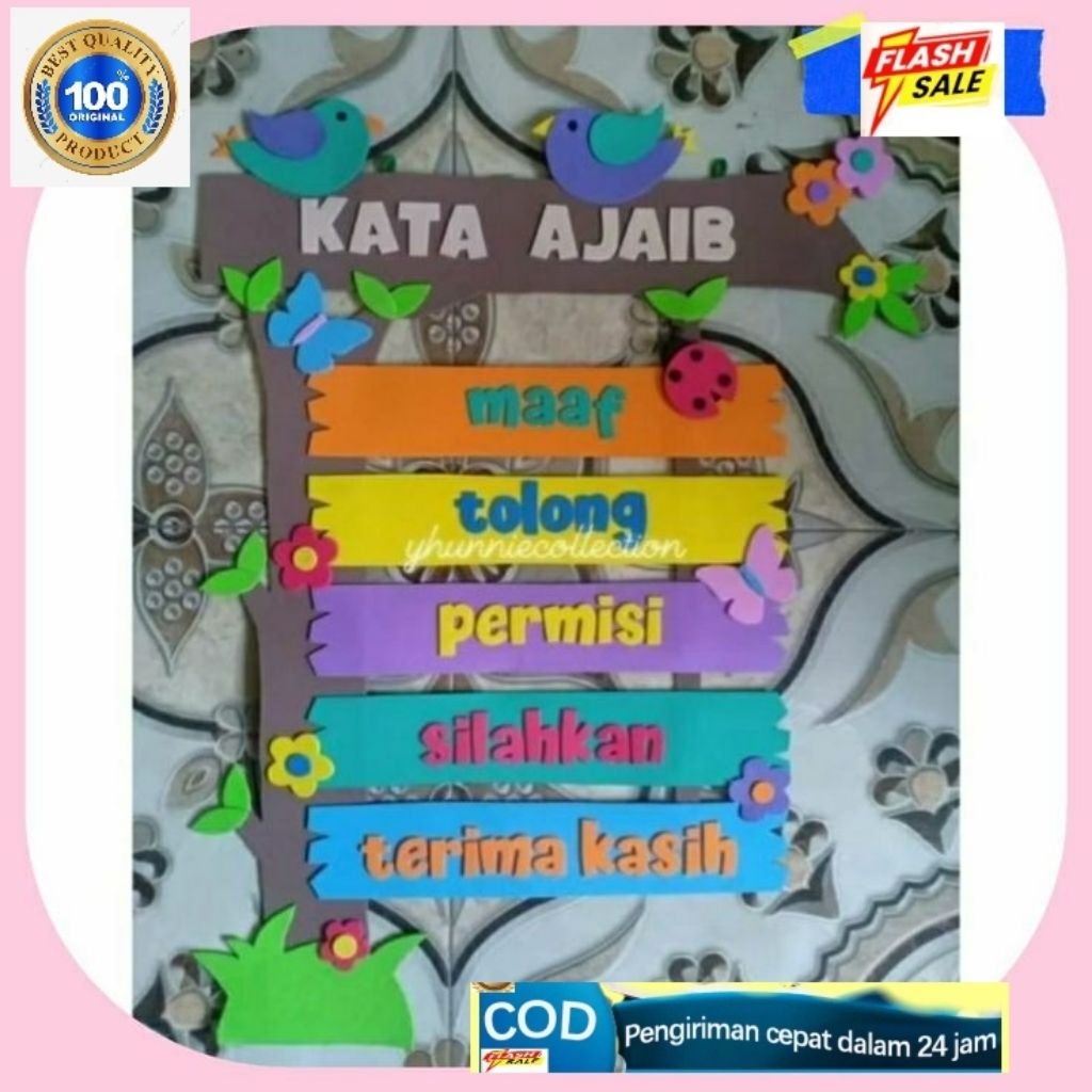 Hiasan Dinding Kelas 5 kata Ajaib / Dekorasi Kelas Bahan Spon eva / Tugas sekolah PAUD TK SD SMP