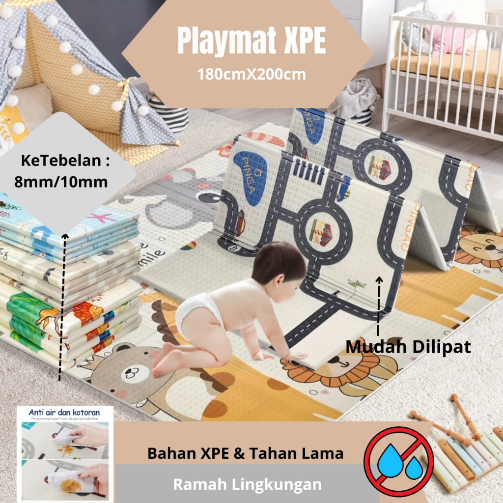 Playmat Karpet Lipat SNI Bahan Busa XPE Anti Slip Waterproof Berbagai Variasi Motif Ukuran 180X200cm