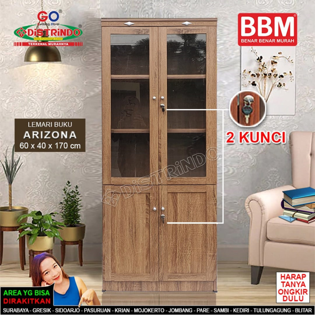 Promo Lokal - Buffet Lemari Hias Pintu Kaca + Kunci Rak Tebal Bisa untuk Buku Tas Kosmetik