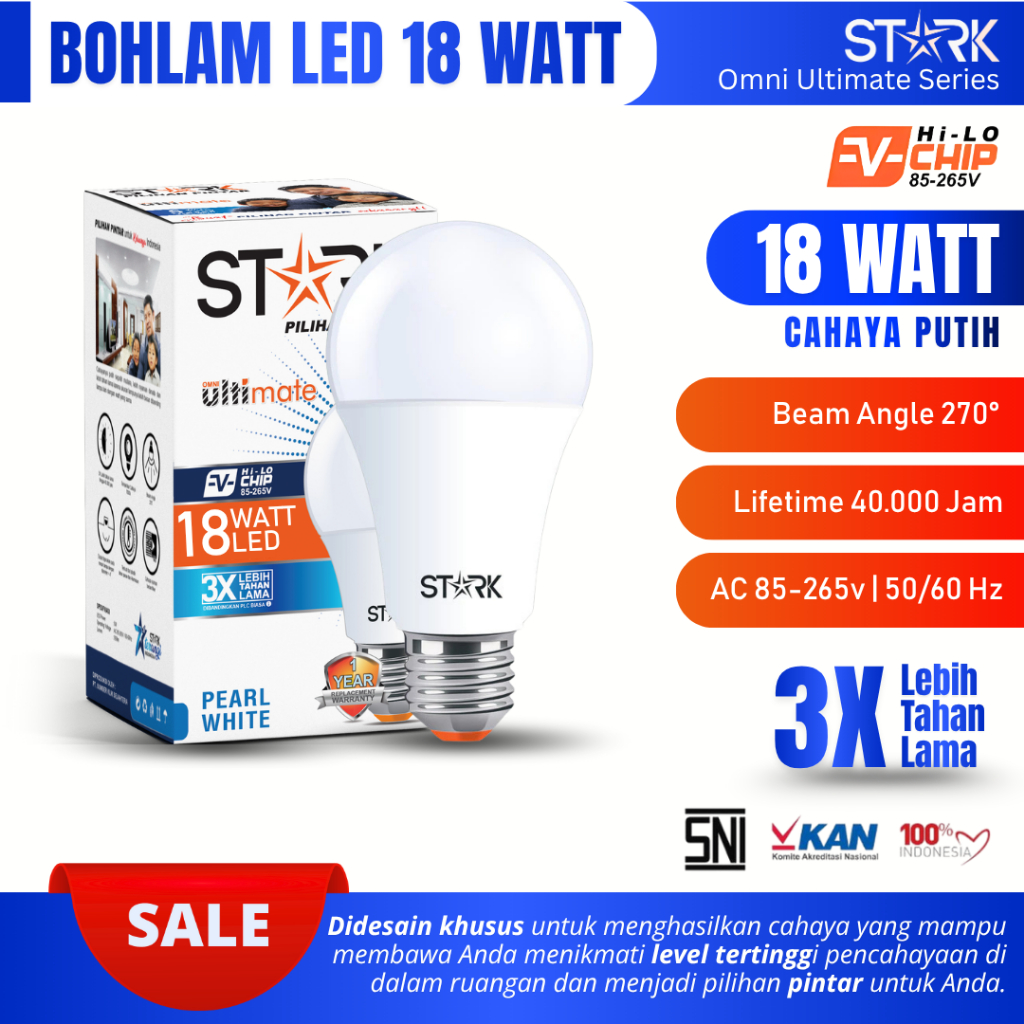 Bohlam LED Bulb 18 Watt Stark Omni Ultimate Series Lampu LED 18 Watt Cahaya Putih Hemat Energi Lampu