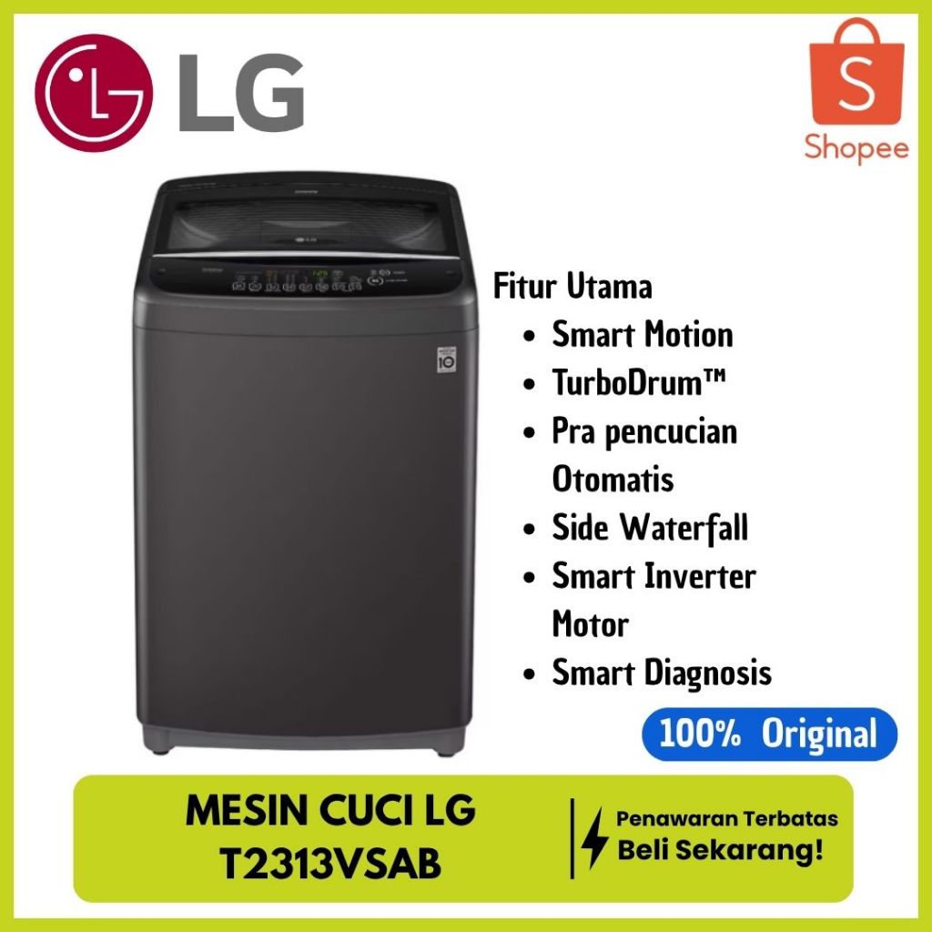 LG T2313VSAB MESIN CUCI 13KG TOP LOADING 1 TABUNG SMART INVERTER TURBODRUM