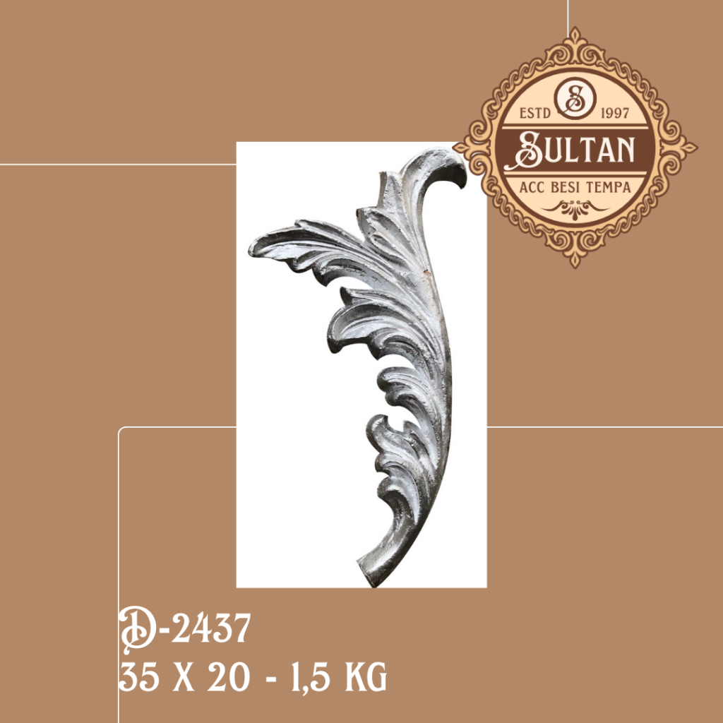 Sultan Besi Tempa / D-2437 / Ornamen Daun Besi Tempa / Ornamen Pagar Besi Klasik / Aksesoris Besi Te