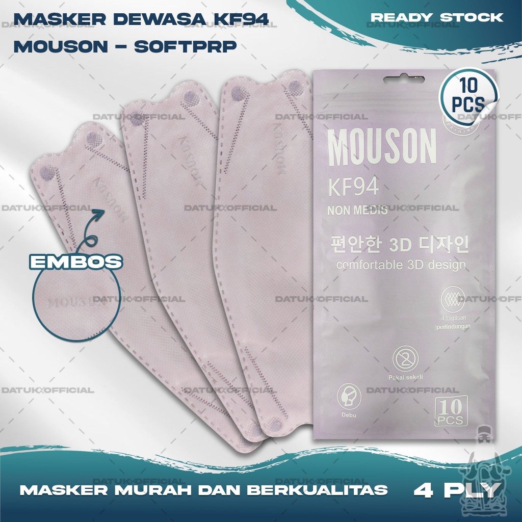 Masker KF94 MOUSON 4Ply isi 10Pcs Soft Purple Ungu Muda KF 94 4 Ply Earloop Surgical Mask