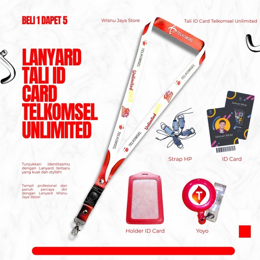 LANYARD TALI ID CARD TELKOMSEL UNLIMITED TERBARU | LANYARD TELKOMSEL UNLIMITED GROSIR TERMURAH BERKU