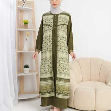 Gamis Dress Mixx Brukat Motif Lengan Panjang Oversize Bahan Crinkle Airflow By AZKA Collection