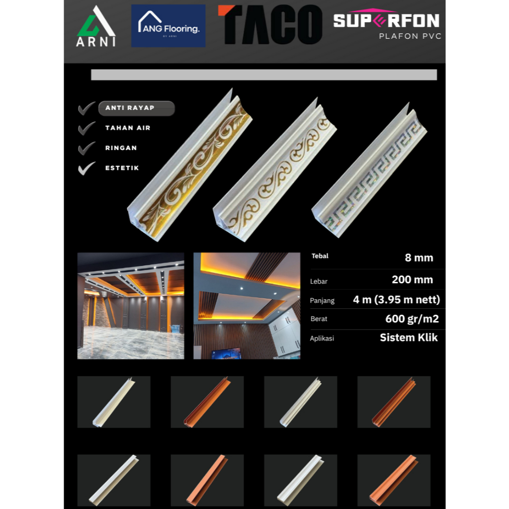 Siku PVC Plafon Superfon Taco 4 Meter | Finishing Plafon Rapi & Anti Rayap | Aksesoris Plafon PVC Be