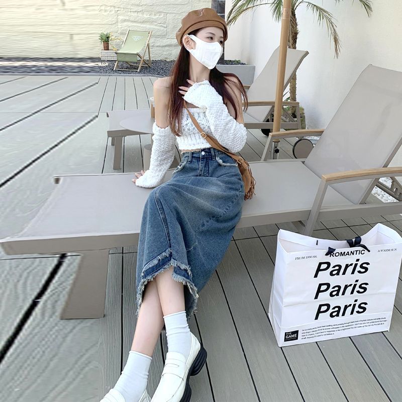 Highwaist Rok Jeans  Skirt Panjang, rok jeans span belah belakang