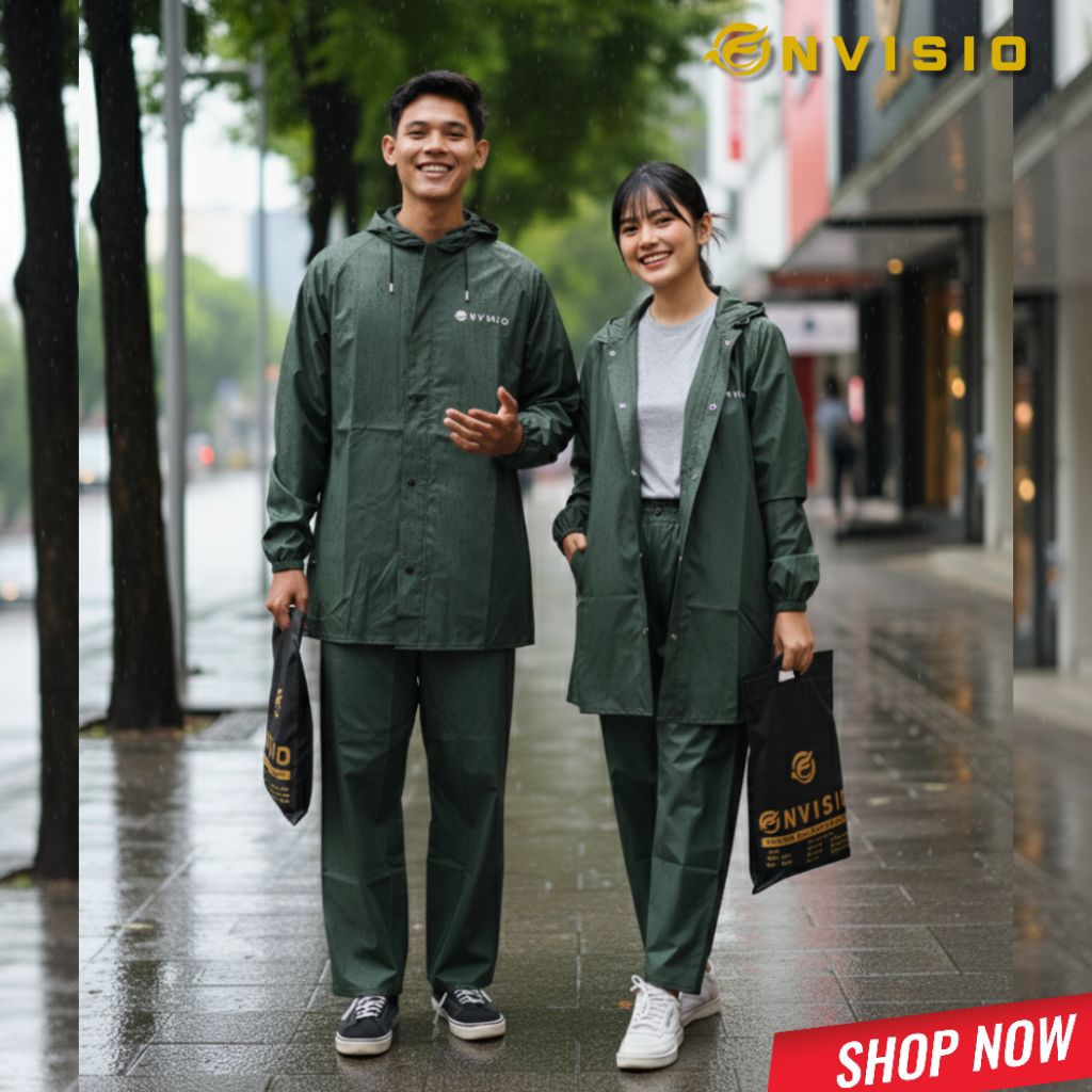 Jas Hujan ENVISIO Premium Original - Mantel Full Press, Anti Rembes, Free Tas Jas Hujan Unisex