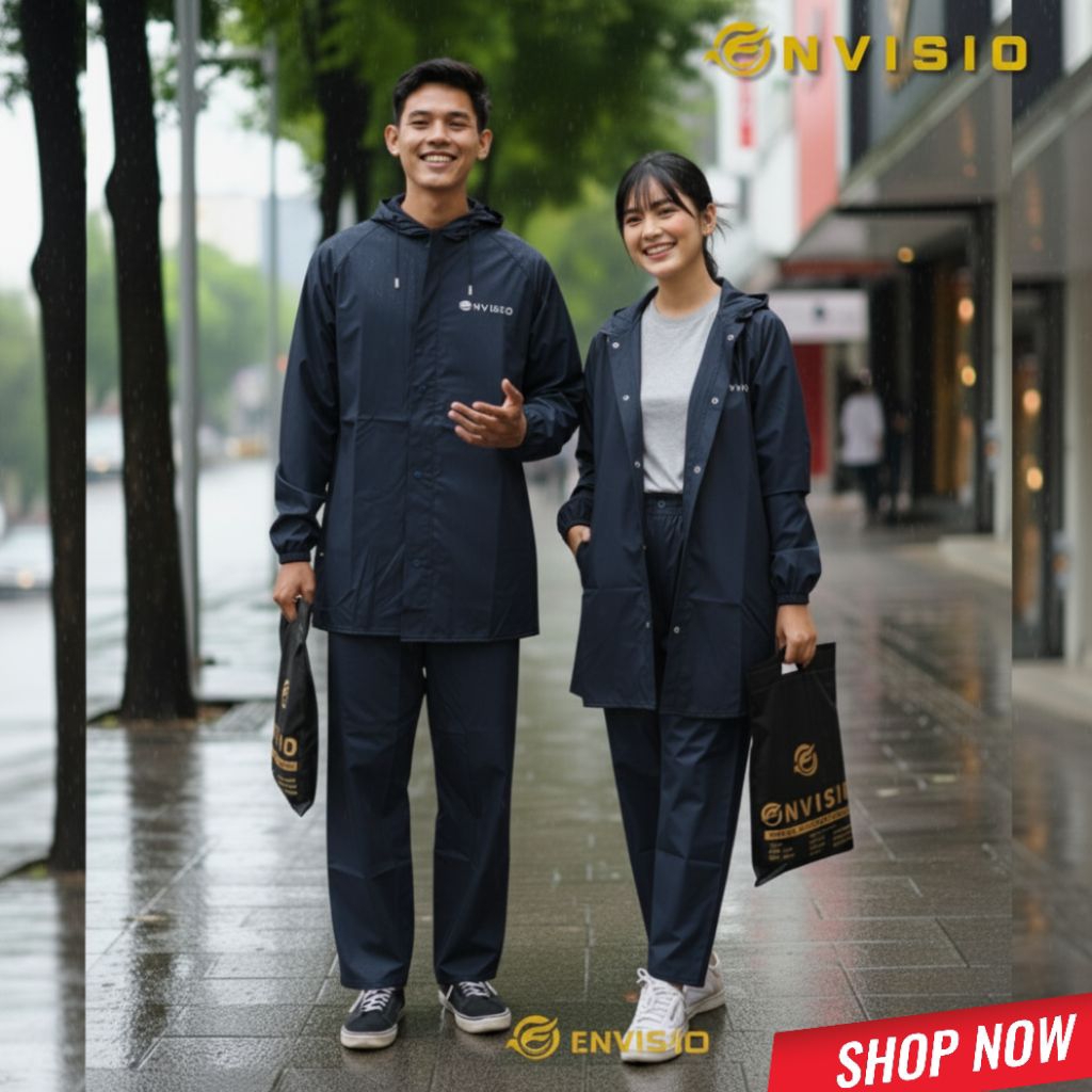 Jas Hujan ENVISIO Premium Original - Mantel Full Press, Anti Rembes, Free Tas Jas Hujan Unisex