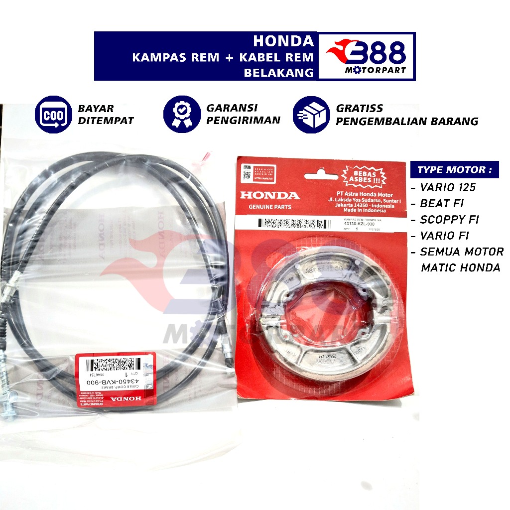 KABEL REM + KAMPAS REM BELAKANG  BEAT FI VARIO FI VARIO 125 SCOOPY KVB