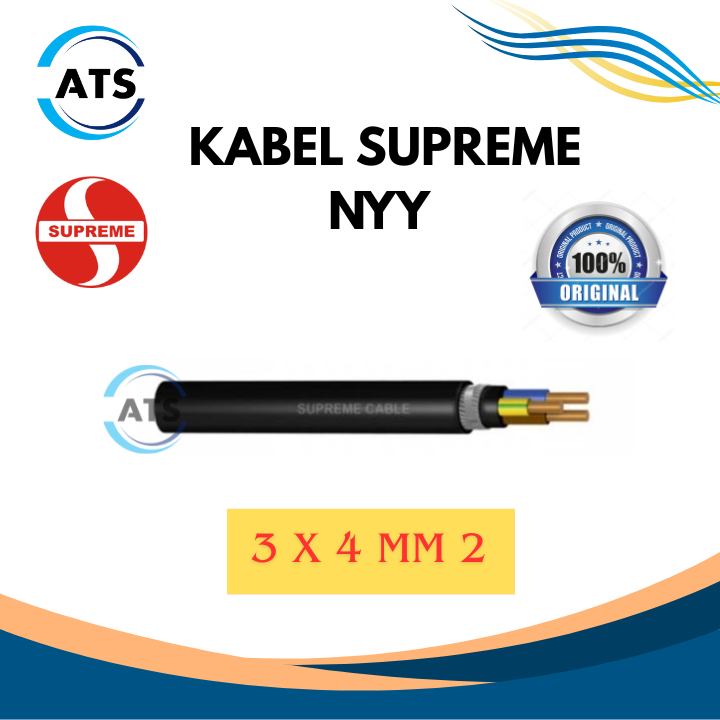 SUPREME Kabel NYY  3 X 4 mm 2 / KABEL LISTRIK SUPREME /KABEL KAWAT HITAM/ECERAN/PERMETER