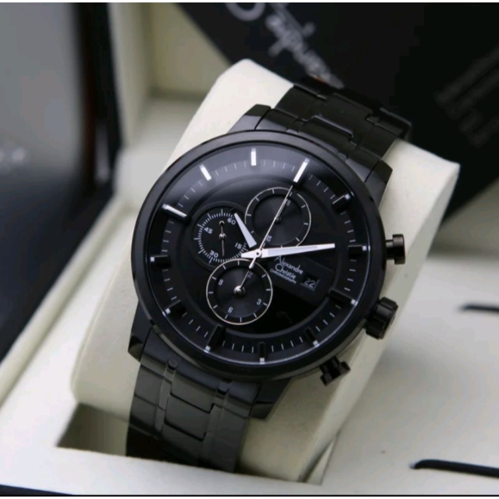 Alexandre Christie Pria Original AC 6323 Full Black Stainless Steel Garansi Resmi 1 Tahun NonCOD