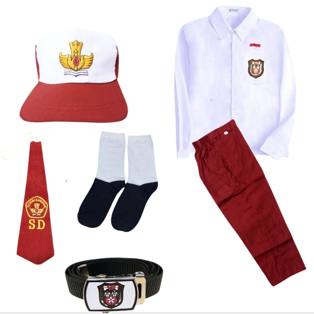 Setelan Lengkap Seragam Sekolah Putih Sd Lengan Panjang Laki-Laki,Katun Oxford By Seragam Sekolah Ki