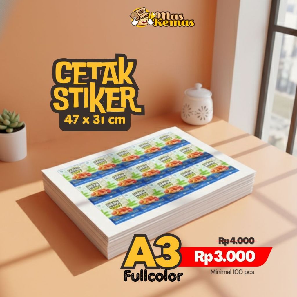 [100 Lembar] Cetak Stiker A3+ untuk kemasan makanan, kotak nasi catering, custom label toples